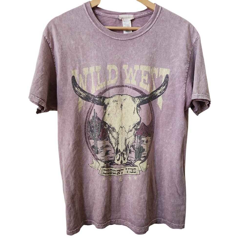 ALTR'D‎ STATE Wild West Desert Distressed Skull Graphic T Shirt Purple XS S